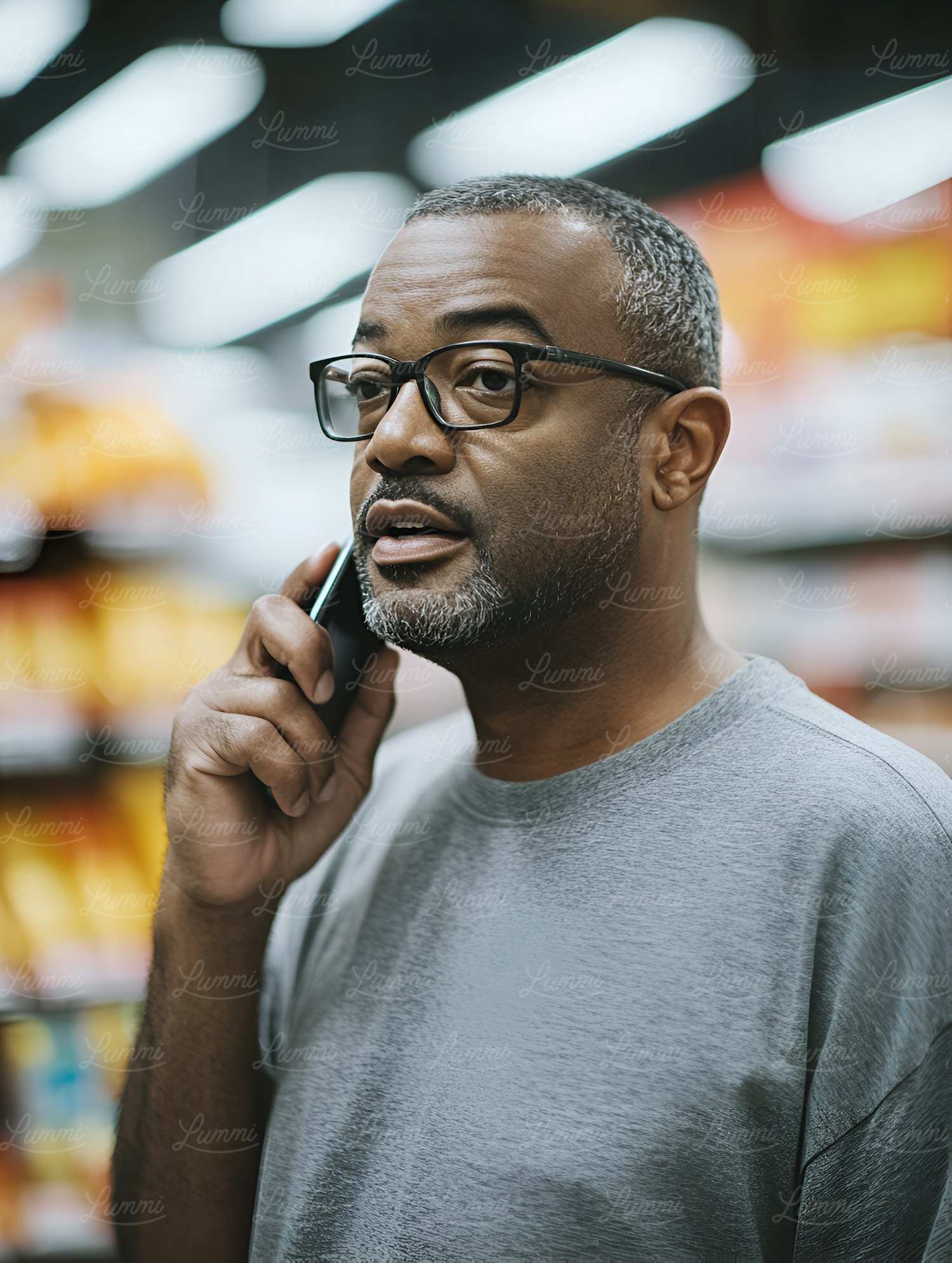 Man on Phone in Public Space