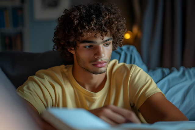 Young Man Reading in Cozy Room