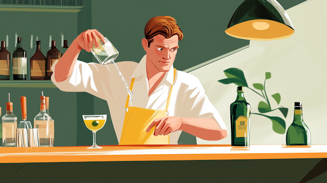 Stylized Illustration of a Bartender