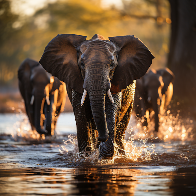 Golden Hour Elephant Crossing