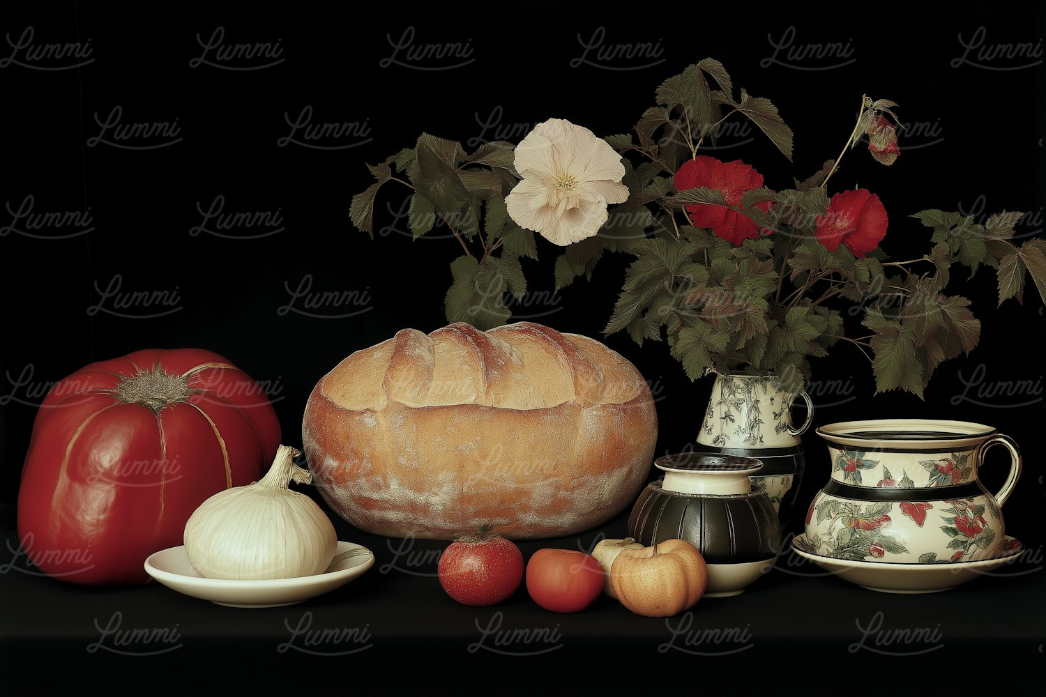 Still Life with Bread and Flowers