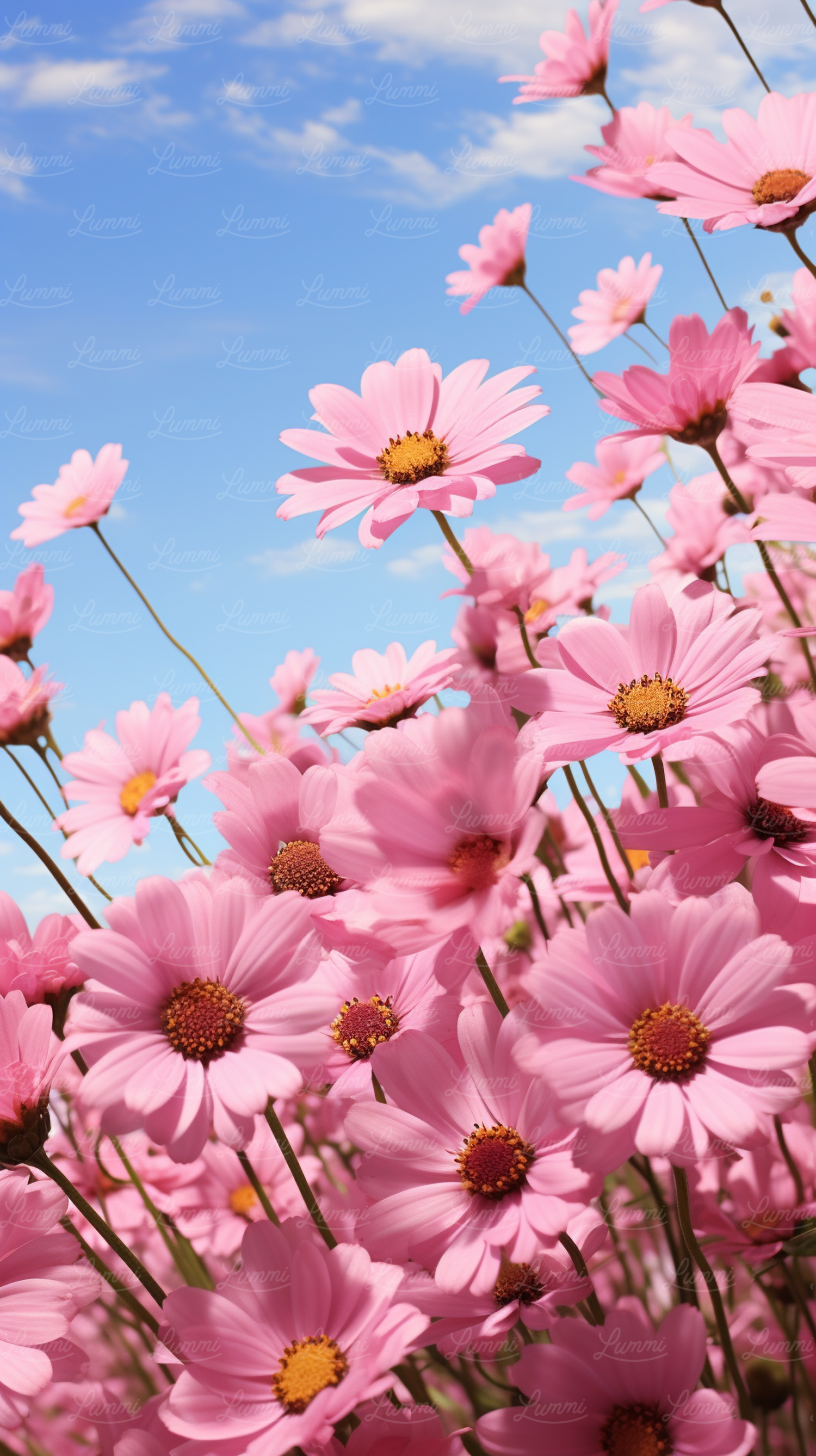 Vibrant Cosmos Bloom Under Blue Sky