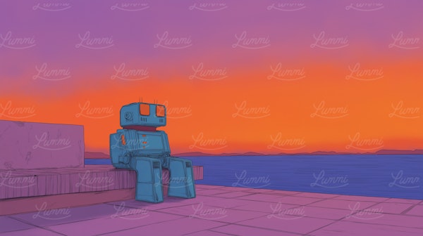 Contemplative Robot at Sunset