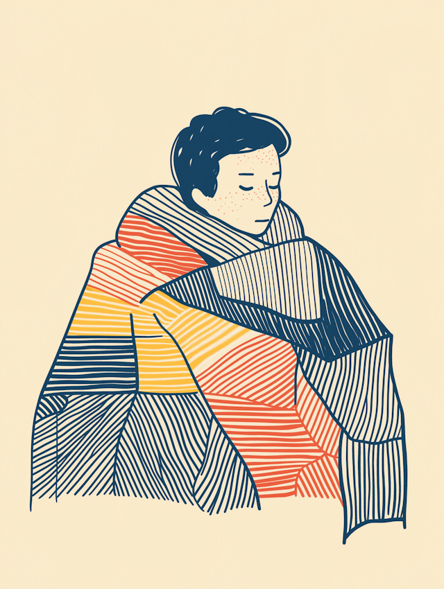 Person Wrapped in Colorful Blanket