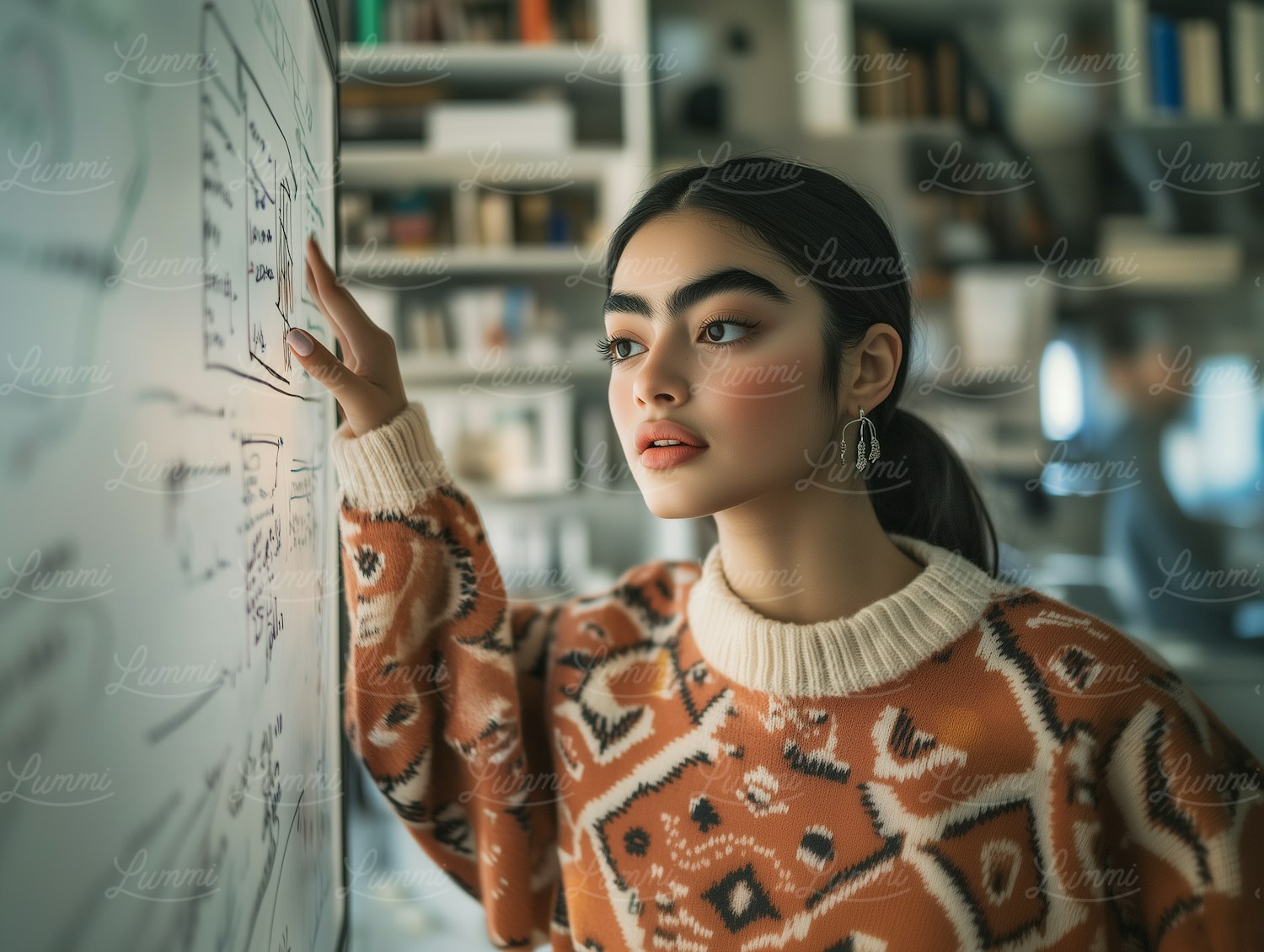 Focused Woman at Whiteboard