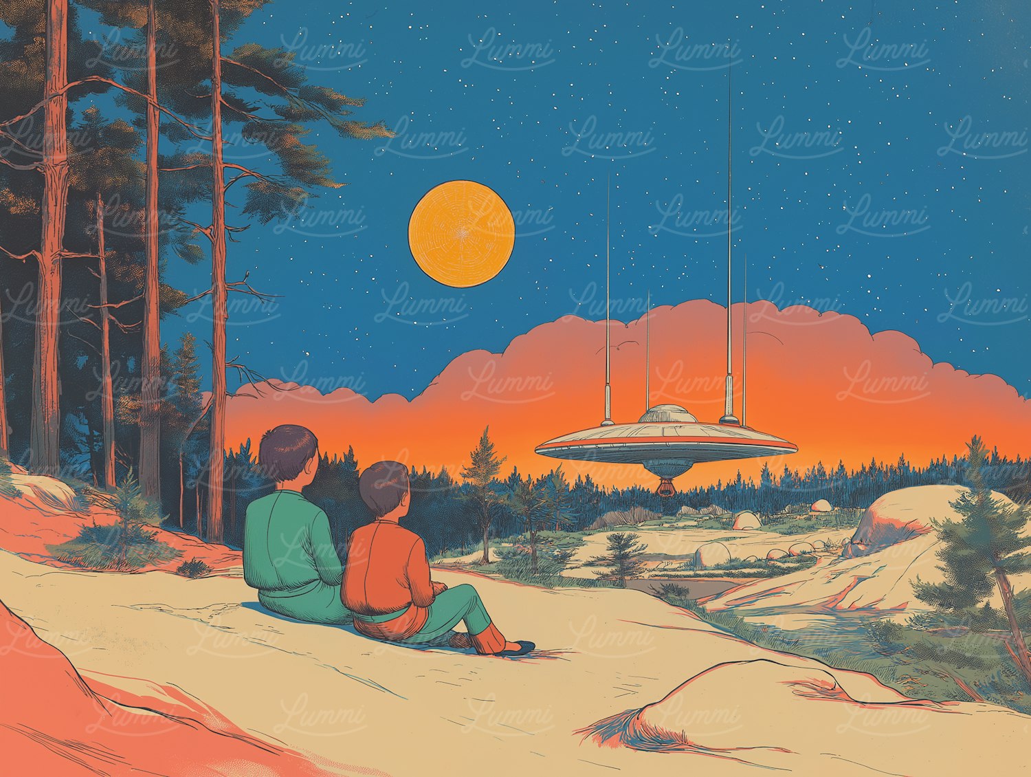 Children Gazing at UFO