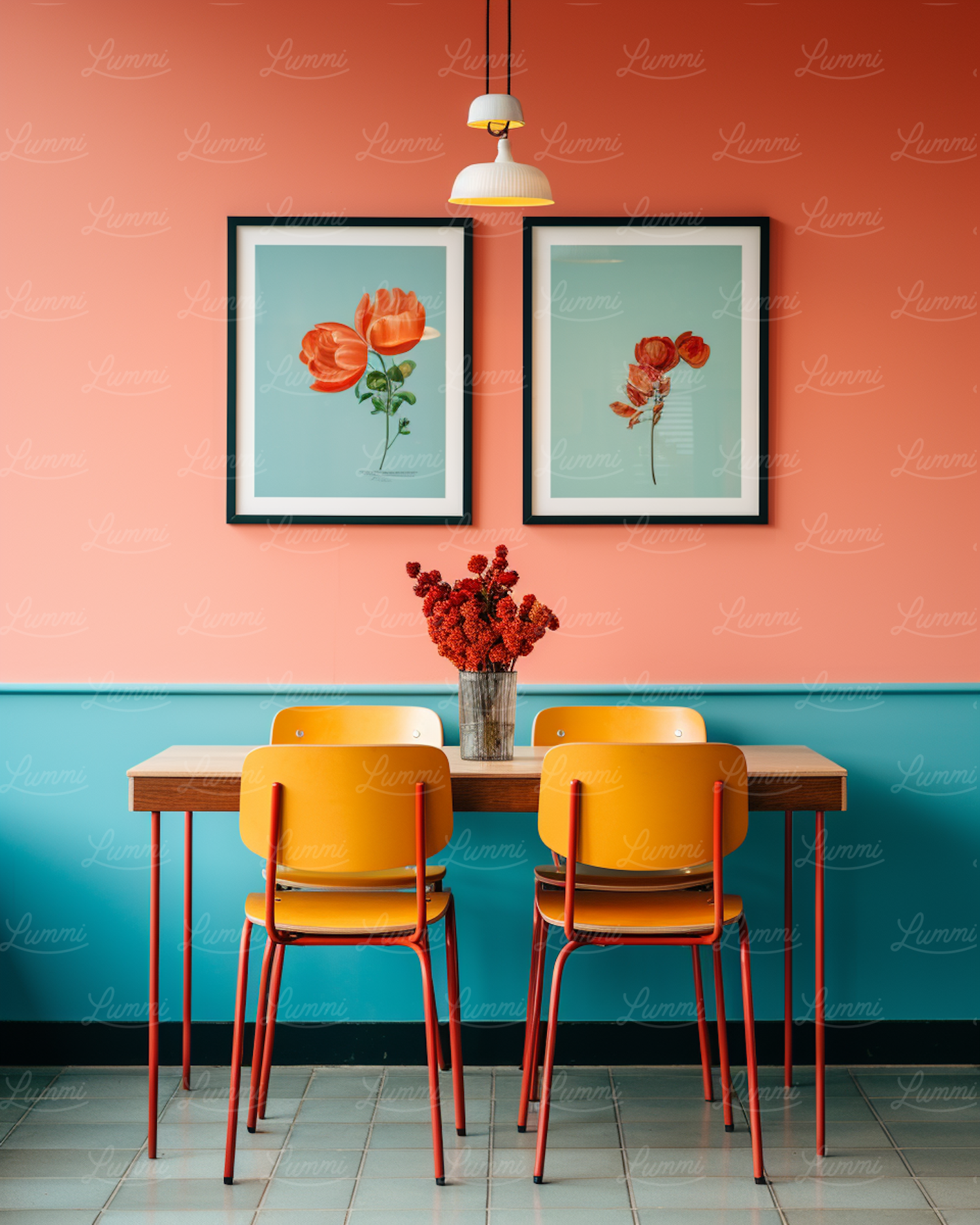 Coral & Teal Retro Dining Nook