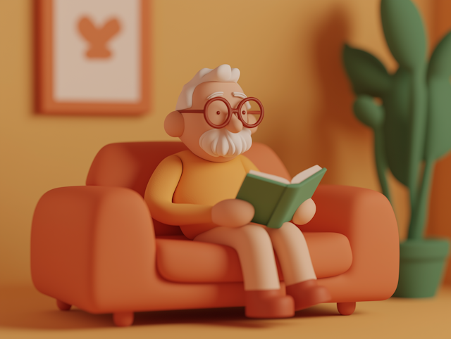 Elderly Man Reading on Couch