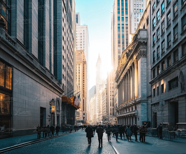 Golden Sunset on Bustling City Street