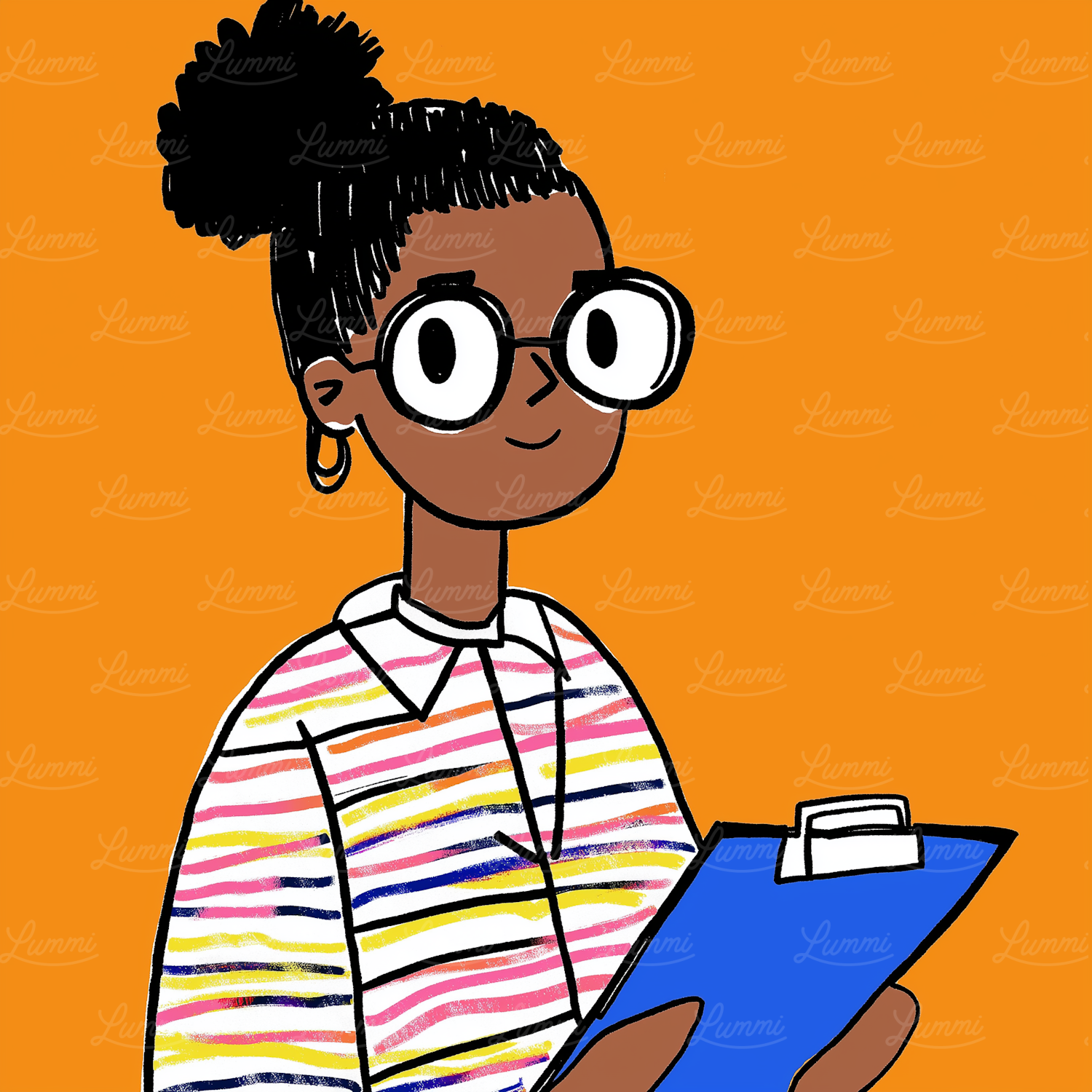 Studious Woman with Clipboard Illustration