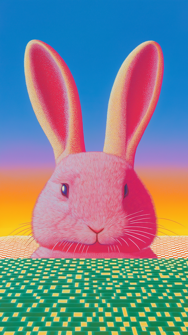 Oversized Pink Rabbit in Stylized Setting