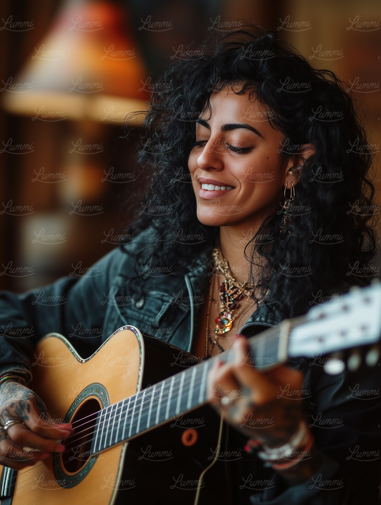 Woman Playing Acoustic Guitar