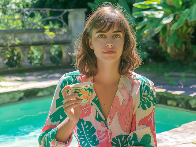 Serene Woman in Nature with Cup