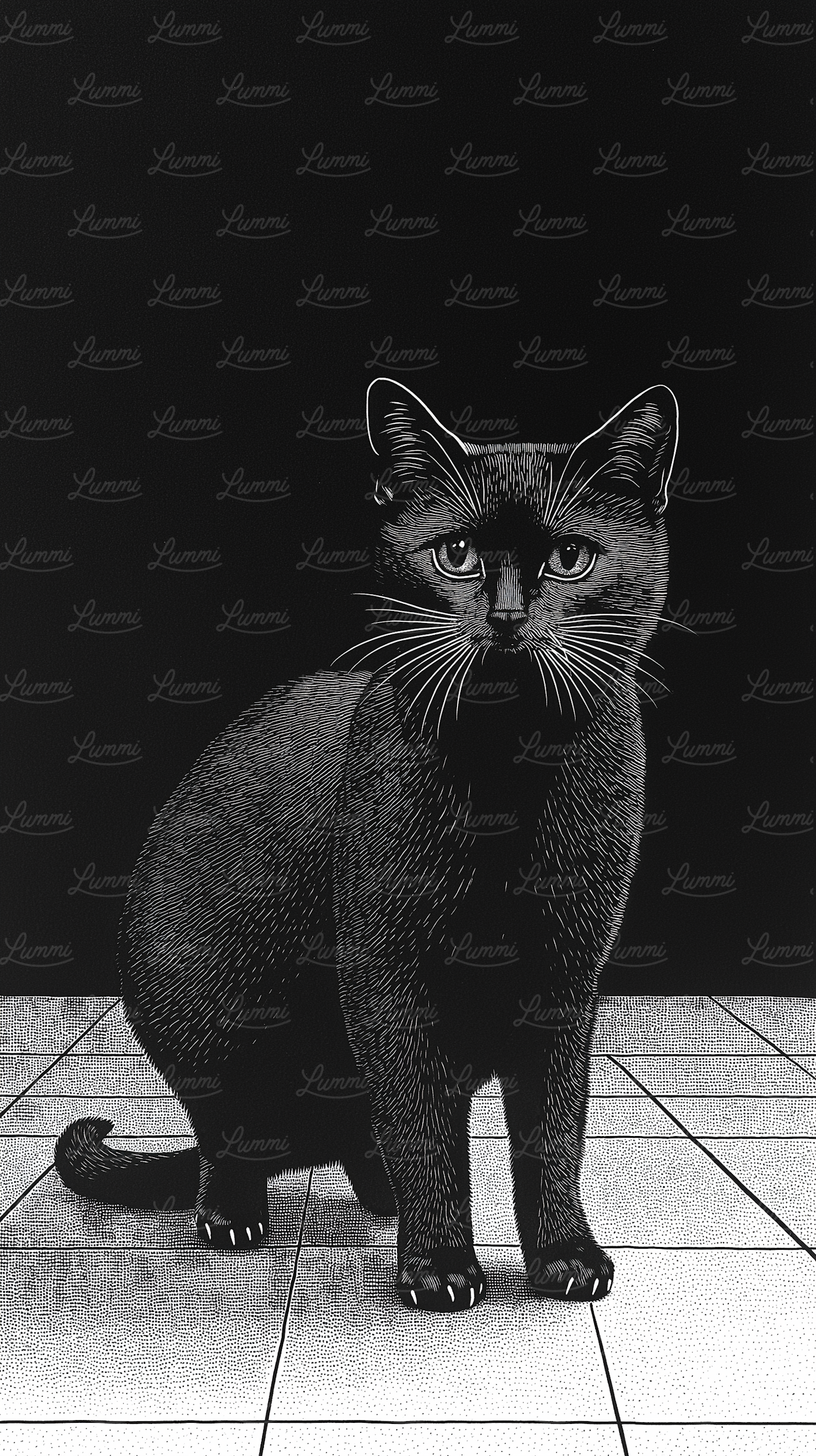 Realistic Black and White Cat Illustration