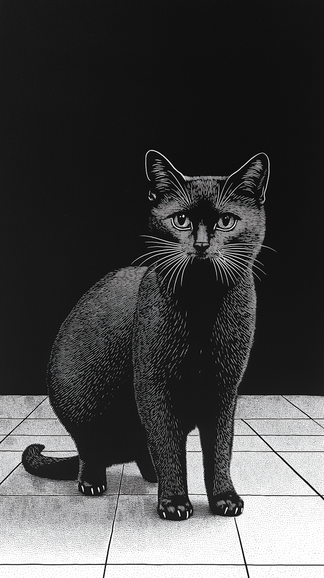 Realistic Black and White Cat Illustration