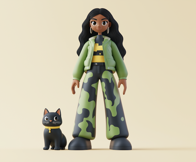 Stylized Character with Cat