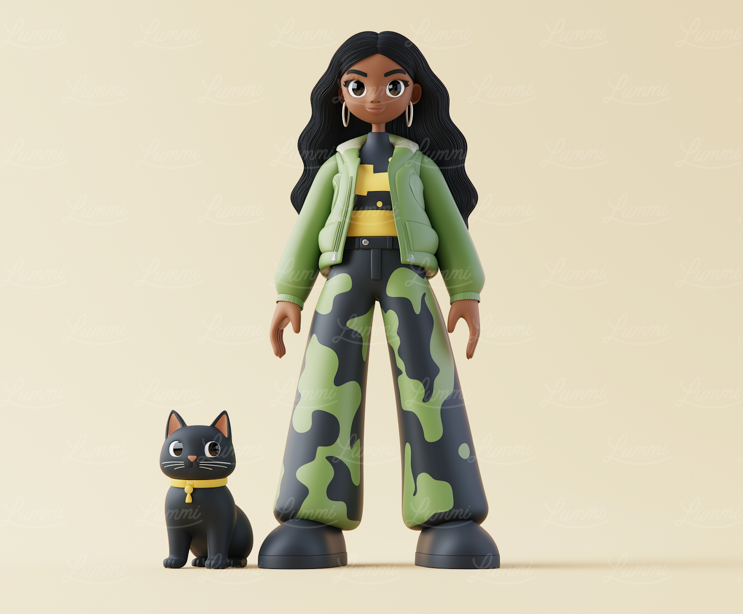 Stylized Character with Cat