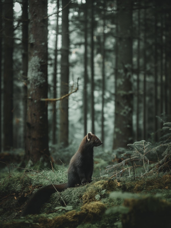 Attentive Pine Marten in Natural Habitat