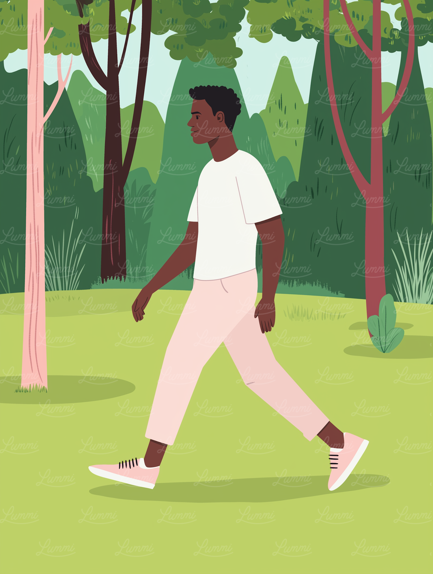 Man Walking in Park Illustration