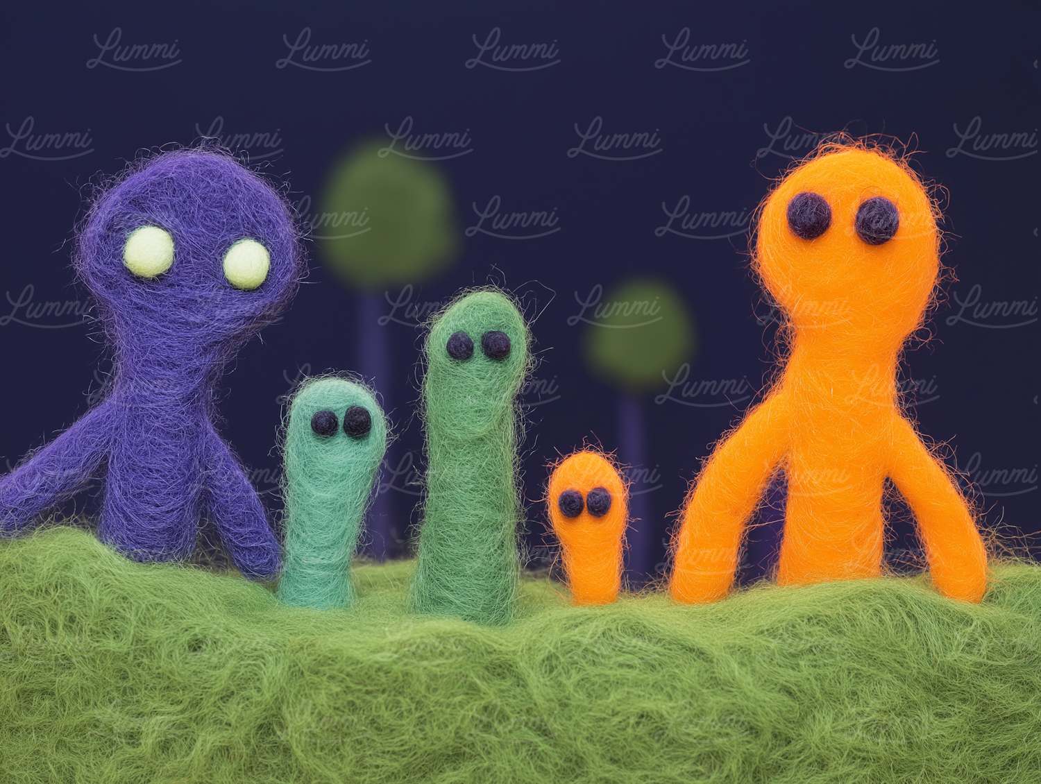 Felted Wool Figures on Grass