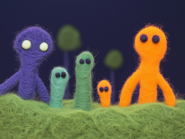 Felted Wool Figures on Grass