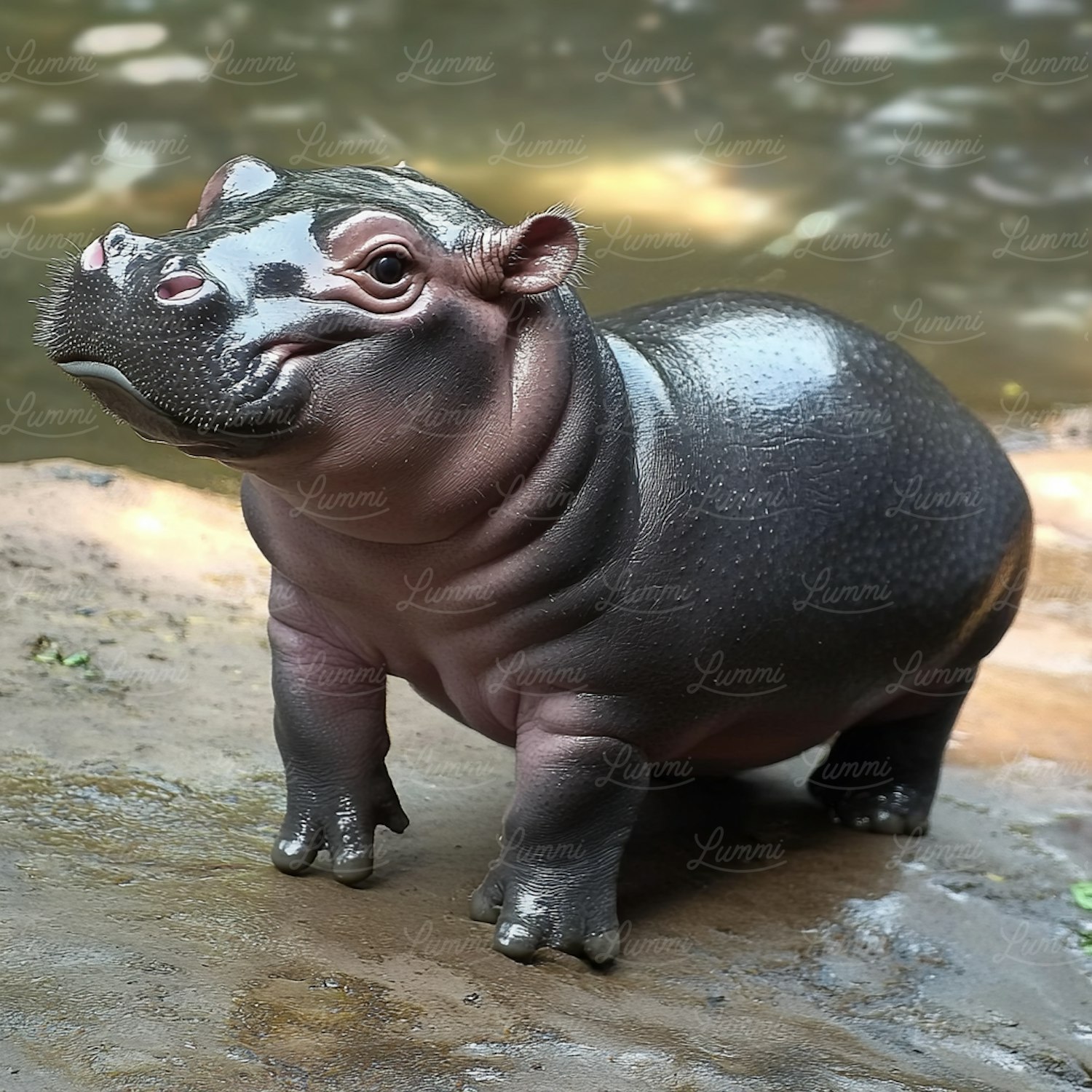 Baby Hippopotamus in Natural Habitat