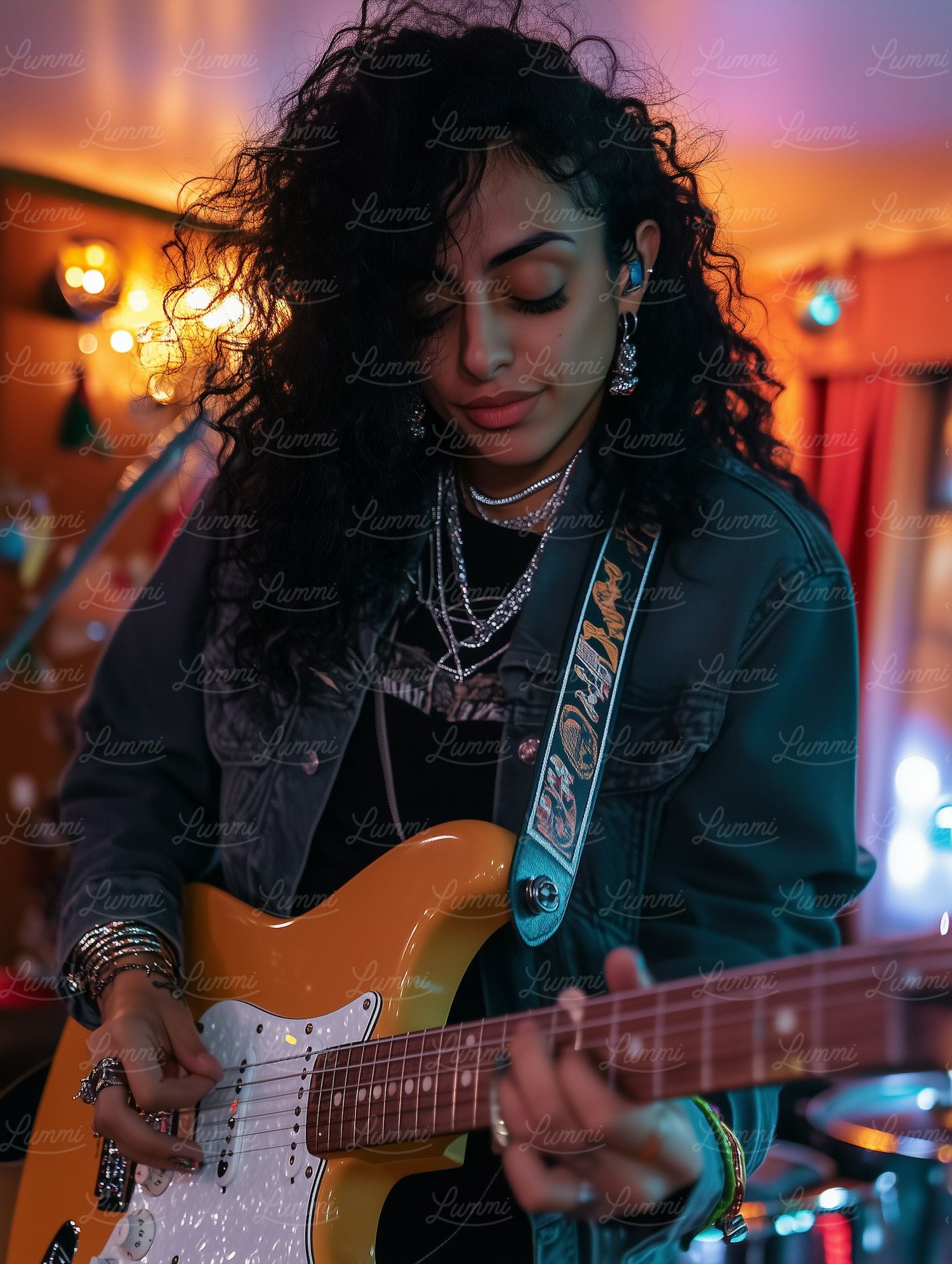 Young Woman Playing Electric Guitar