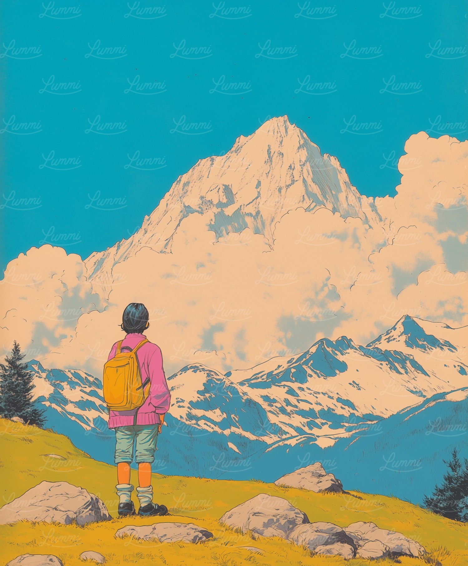 Hiker Admiring Majestic Mountain