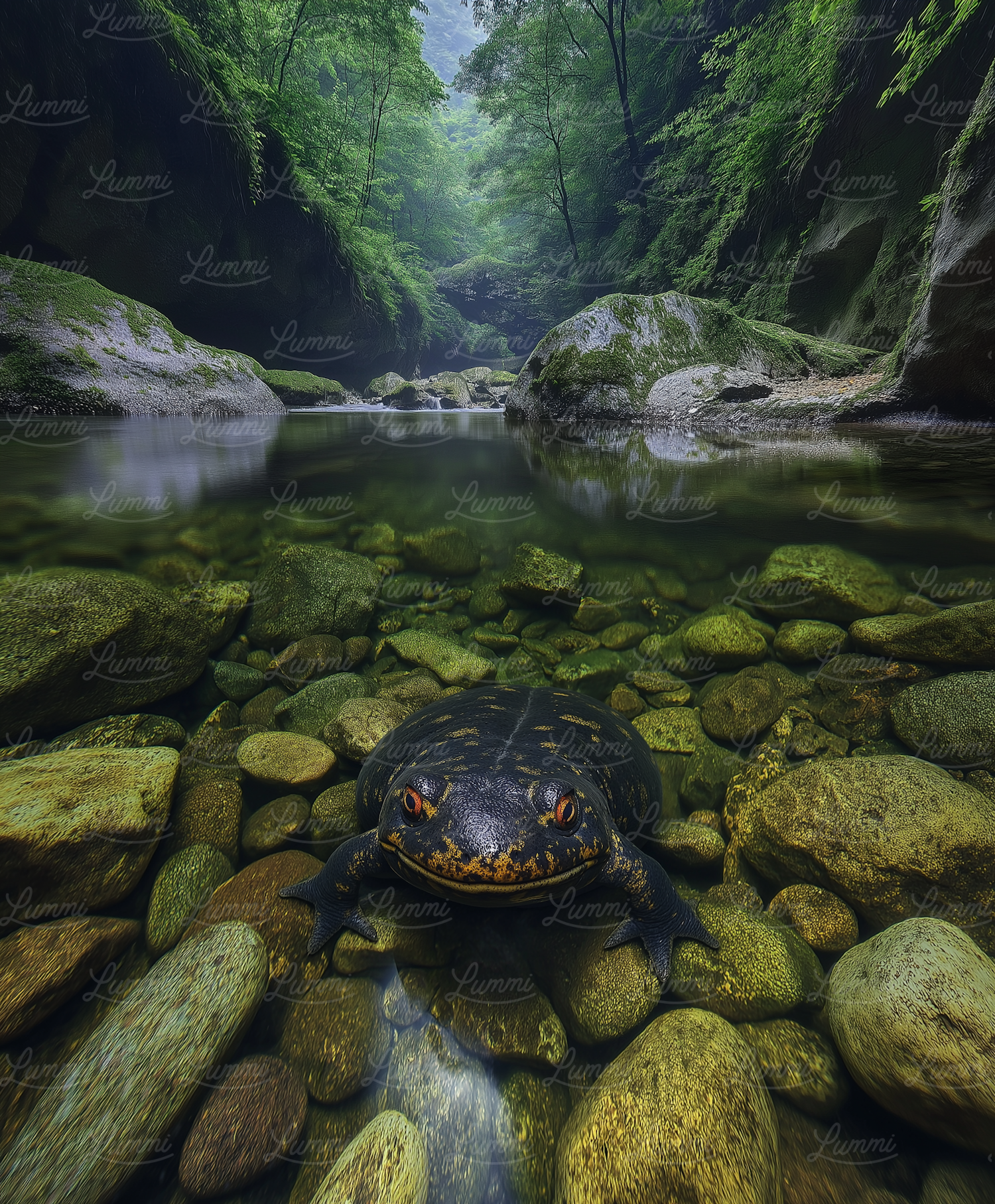 Serene Forest Habitat with Salamander