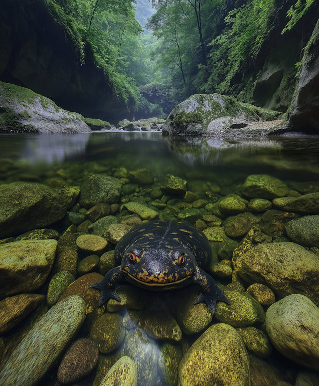 Serene Forest Habitat with Salamander