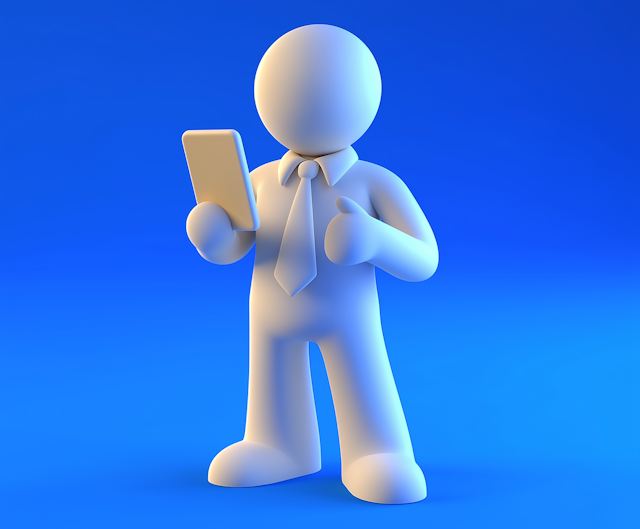 Stylized 3D Business Figure with Smartphone