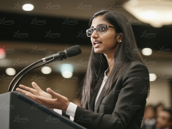 Woman Speaking at Podium