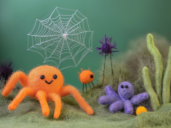 Whimsical Felted Spider Scene