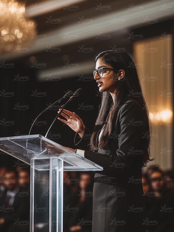 Woman Speaking at Podium