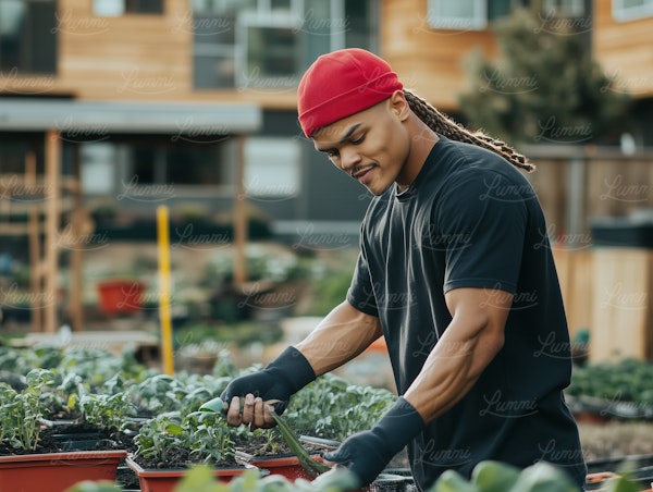 Man Gardening in Community Garden