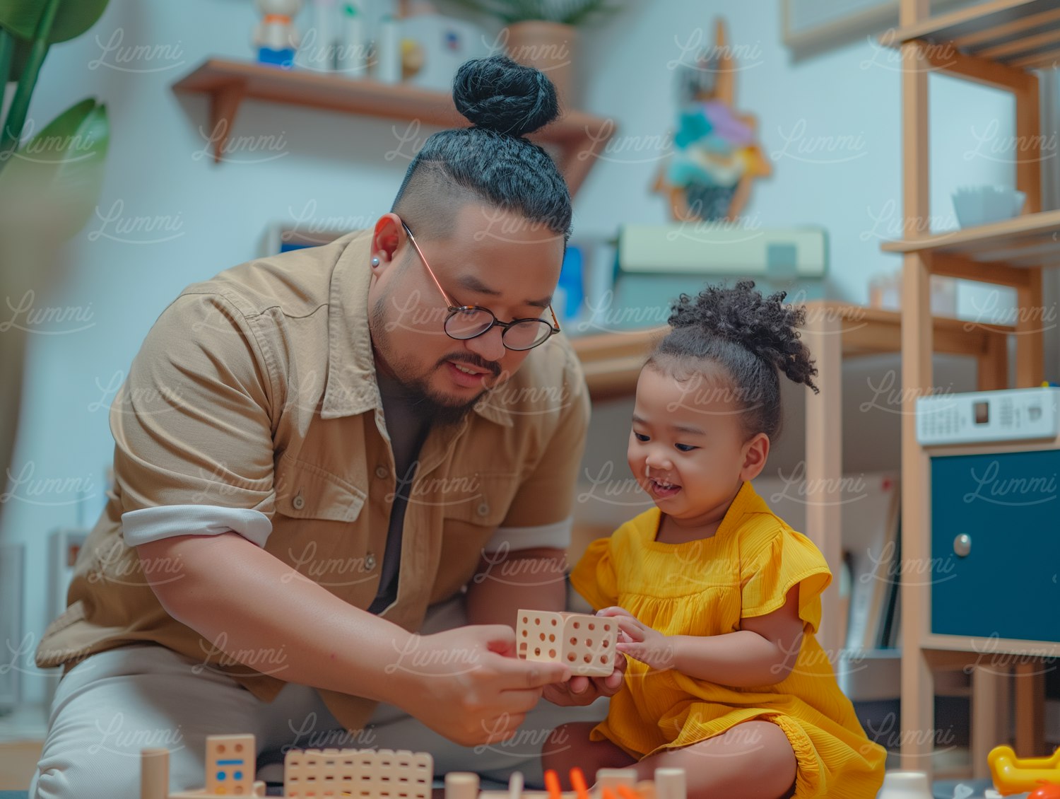 Playful Family Moment with Building Blocks