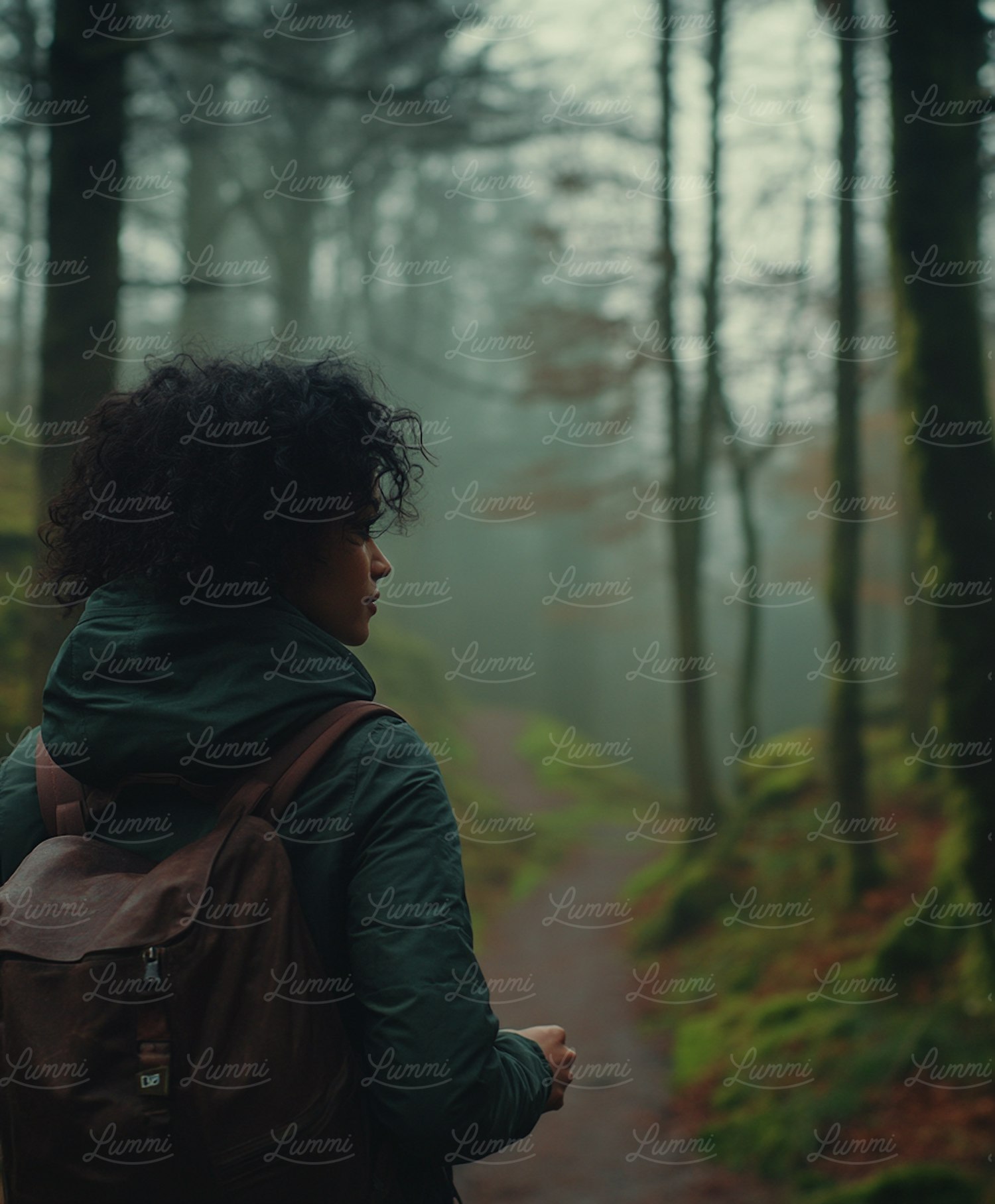 Person Walking Through Misty Forest