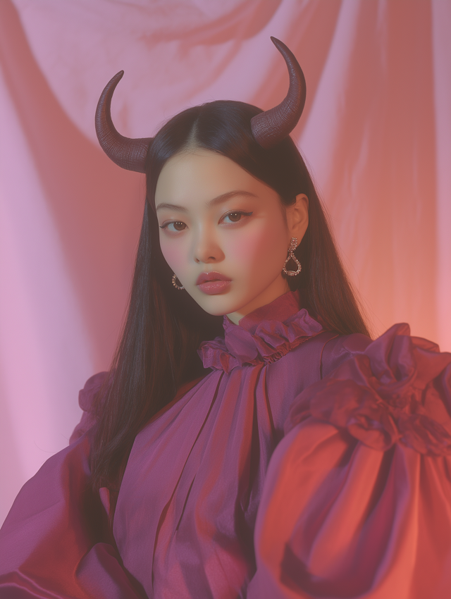 Mystical Horned Woman in Pink