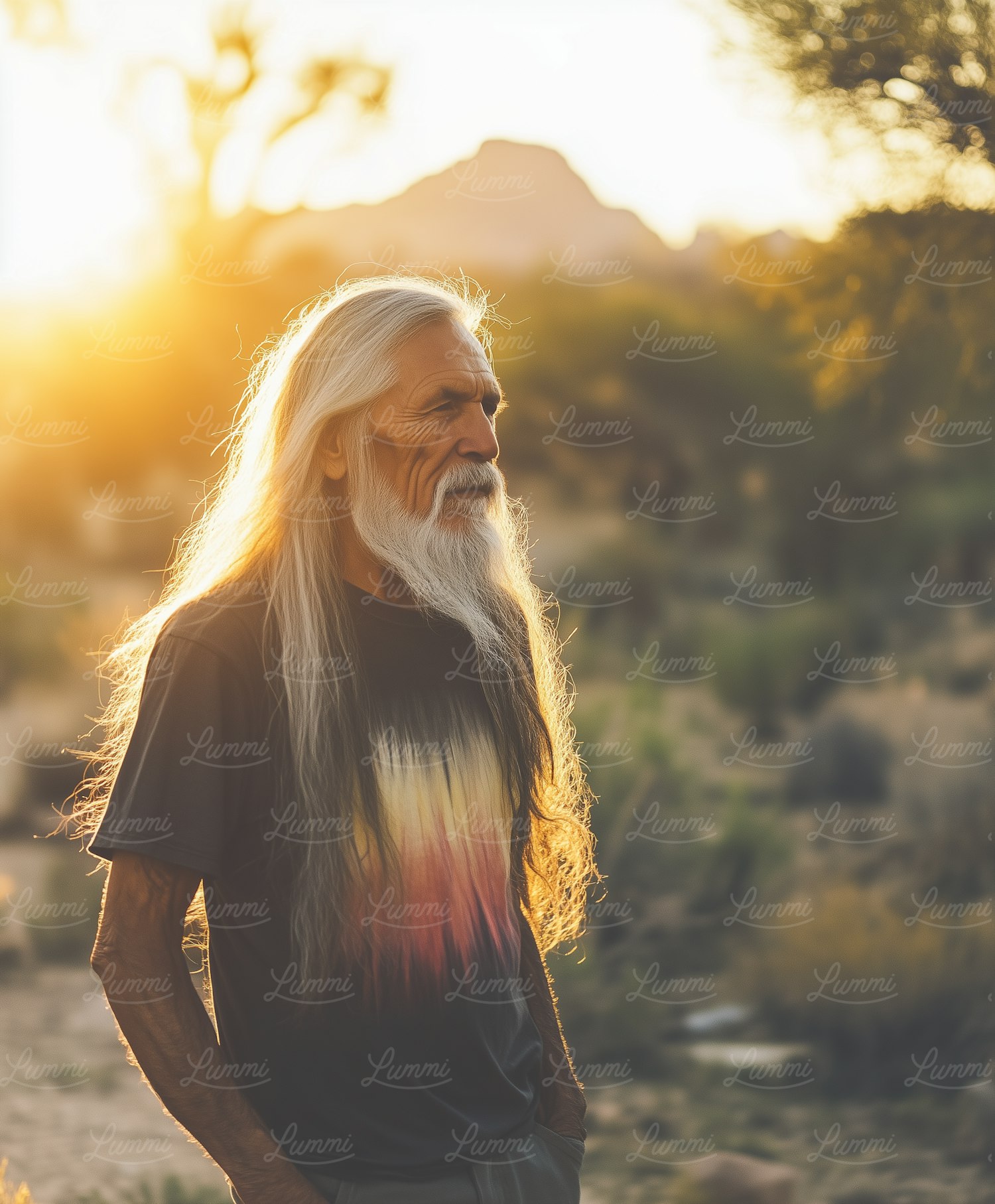 Elderly Man at Sunset