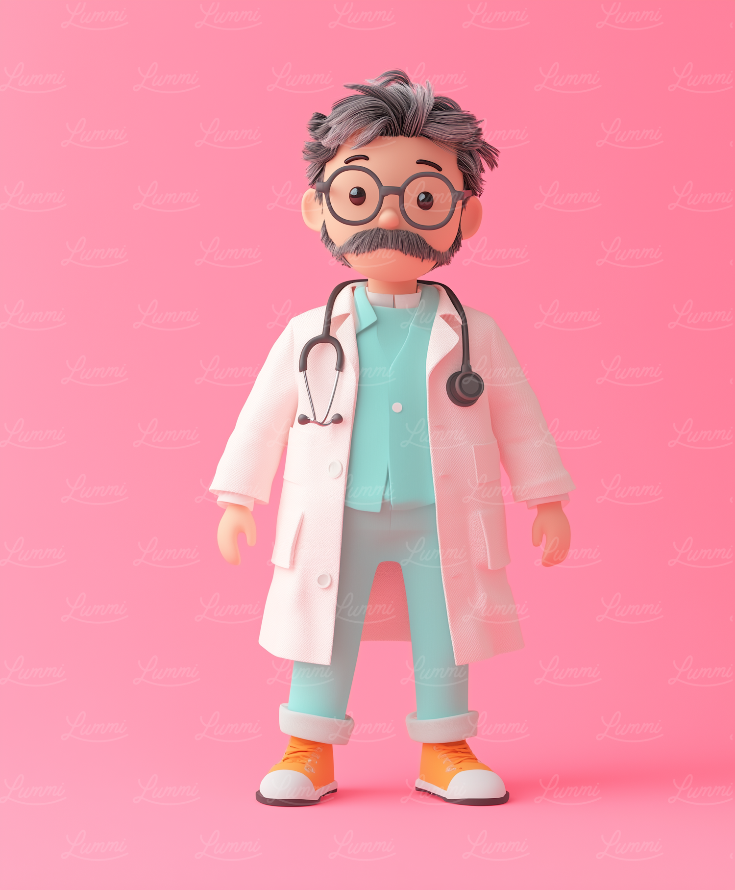 Cheerful Elderly Doctor Character Illustration