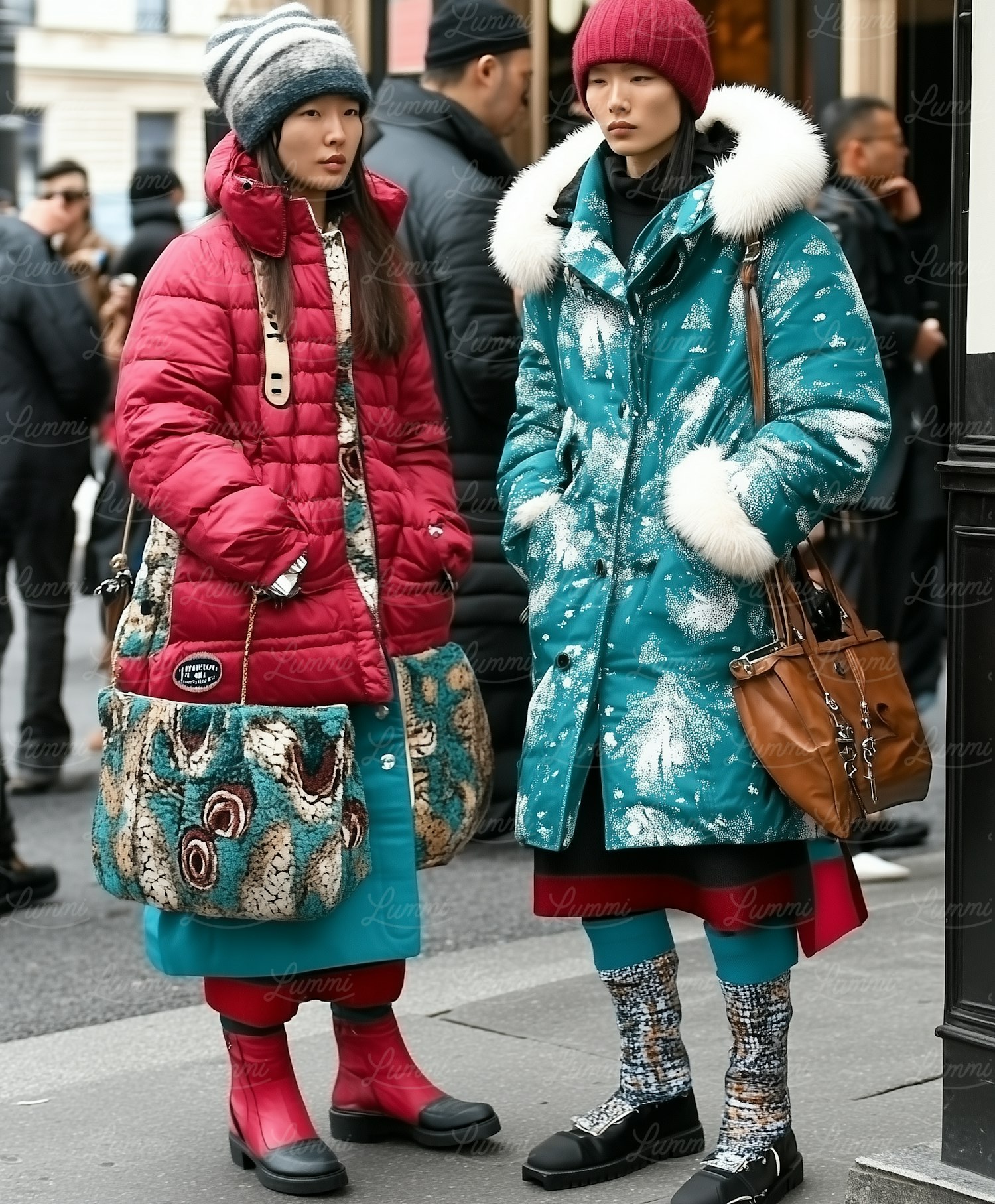 Women in Vibrant Winter Attire