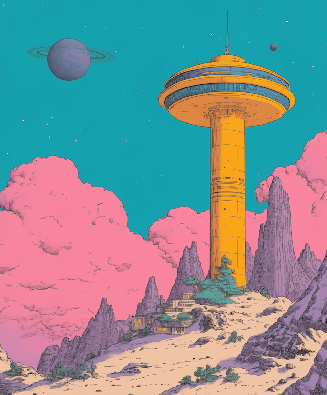 Futuristic Tower in Surreal Landscape