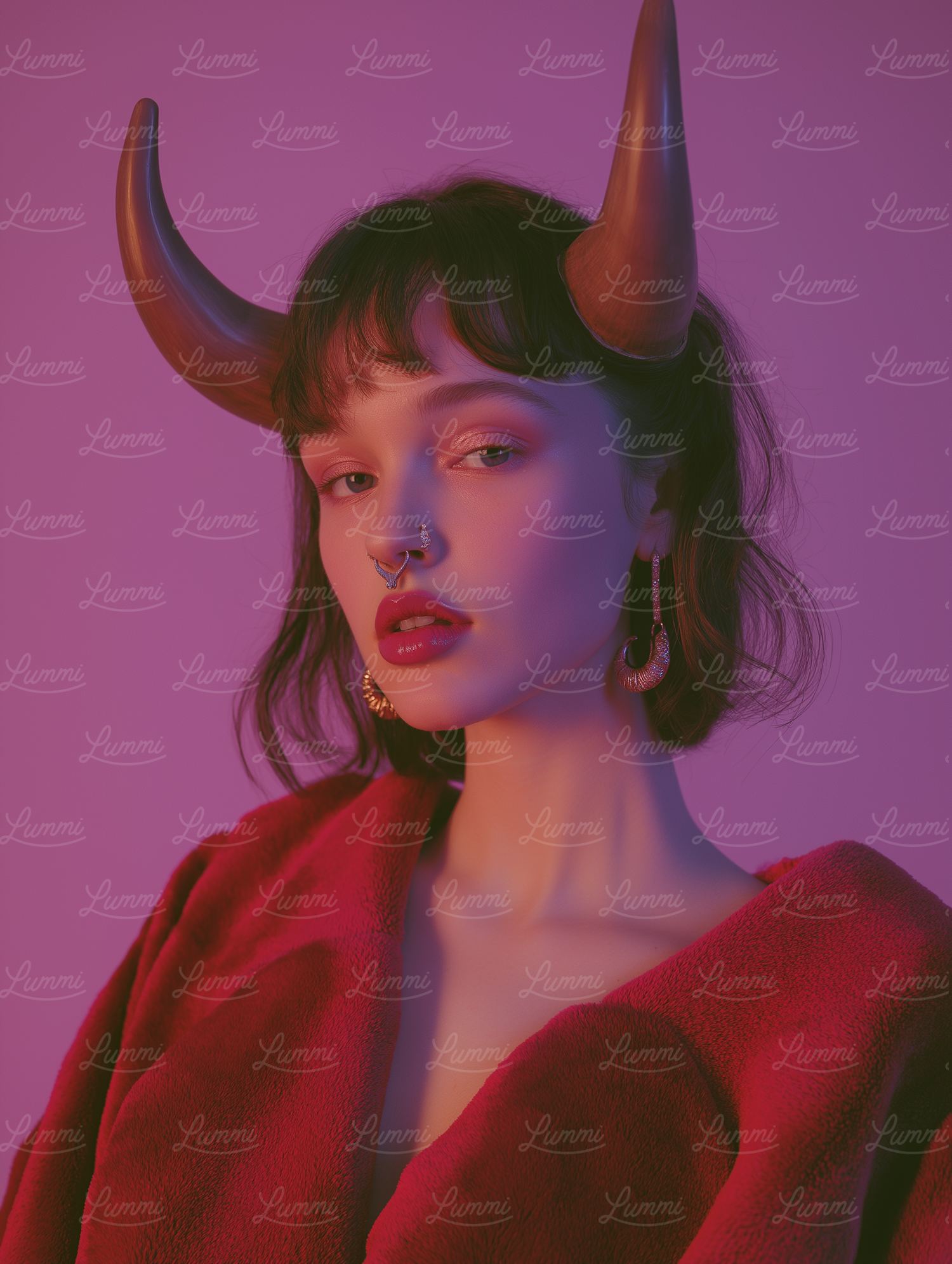 Portrait of a Horned Woman in Red Velvet