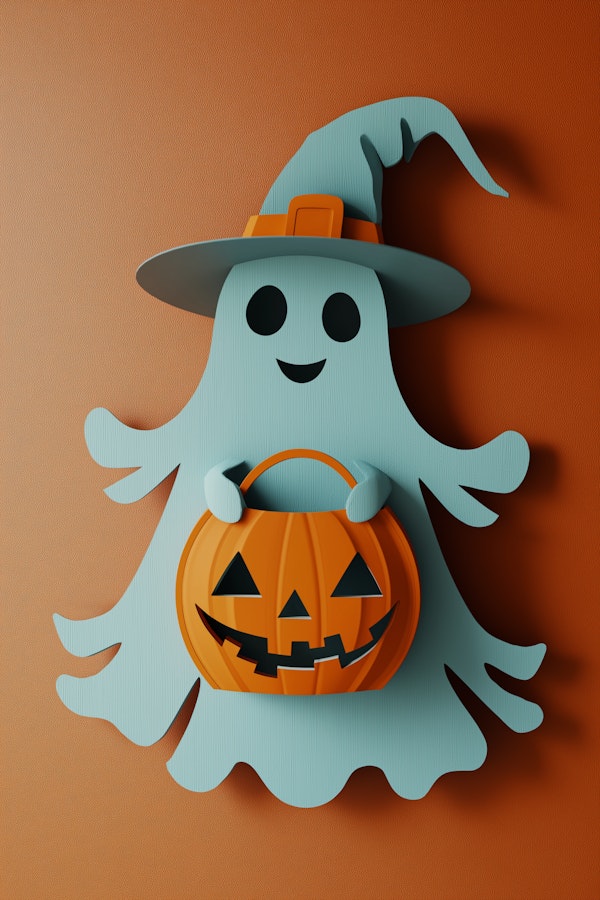 Whimsical Ghost with Pumpkin