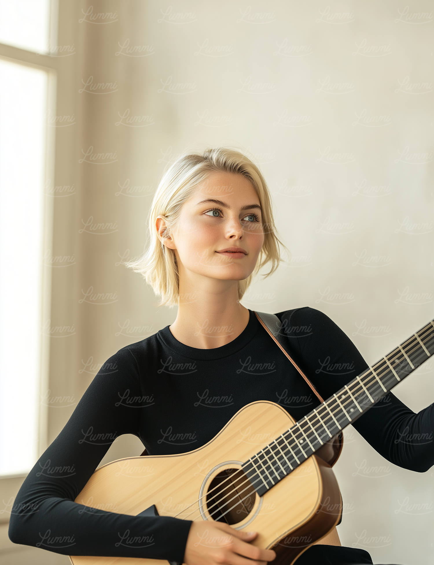 Young Woman with Acoustic Guitar