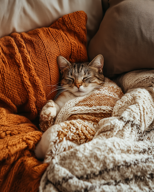 Cozy Cat in Knitted Blankets