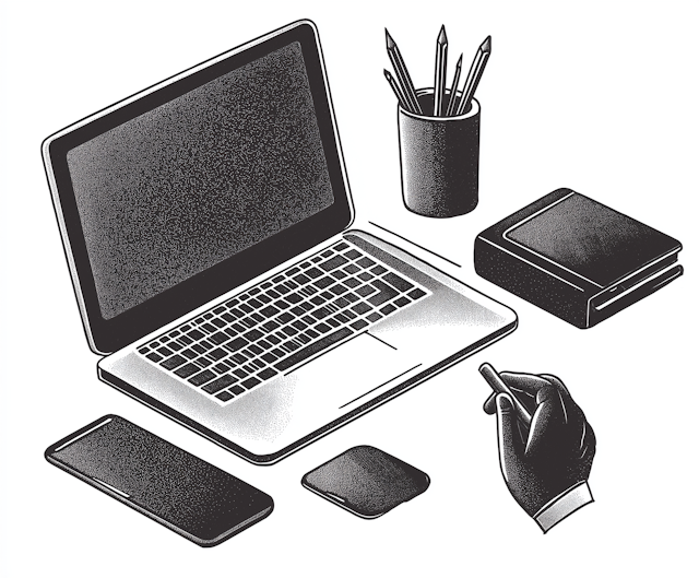 Monochrome Tech and Stationery Layout