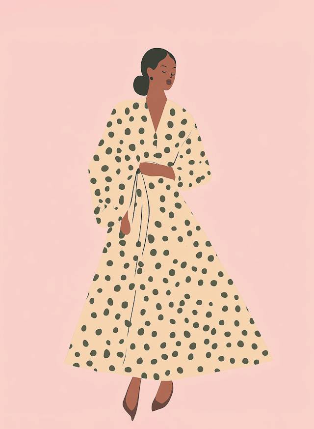 Serene Woman in Polka Dot Robe Illustration