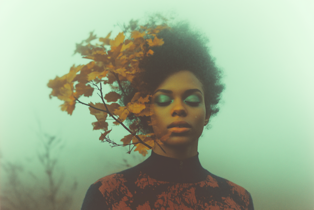 Serene Woman with Autumn Leaves