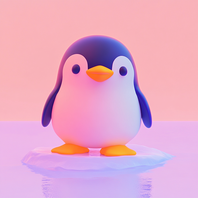 Charming Cartoon Penguin on Iceberg